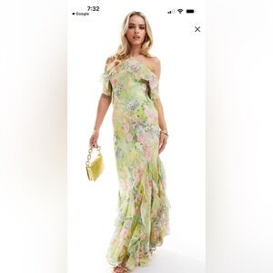 ISO ASOS Halter Ruffle Floral Dress - Green and Pink, Size 2 or 4